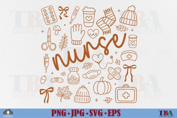 Fall Nurse SVG Retro Autumn Nurse Doodle
